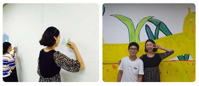즉석에서 참여해 색칠을 하고 있는 시민 모습